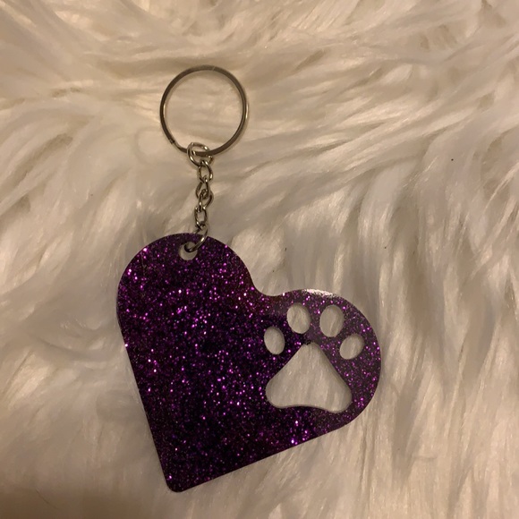 Purple glitter paw keychain medium